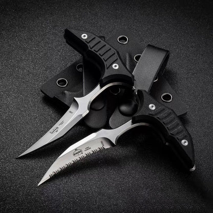 MicroTech Double bee shaped push type dagger serrated DLC blade