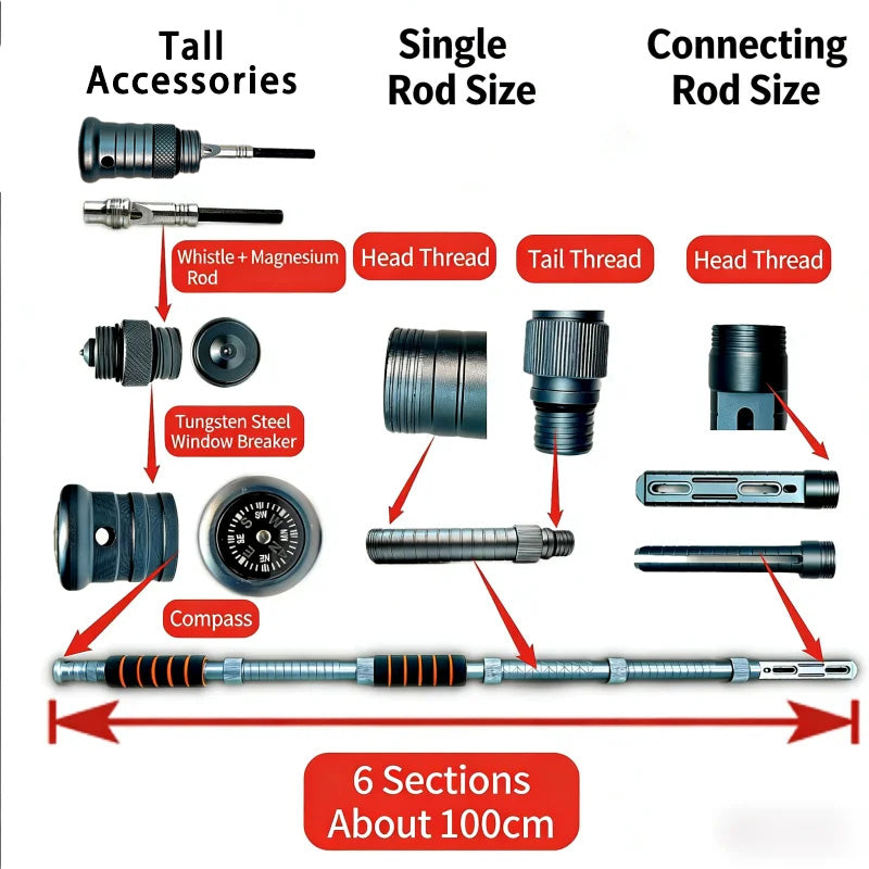 6-in-1 Modular Tactical Survival Staff