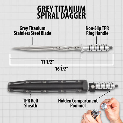 Grey Titanium Spiral Dagger With Sheath
