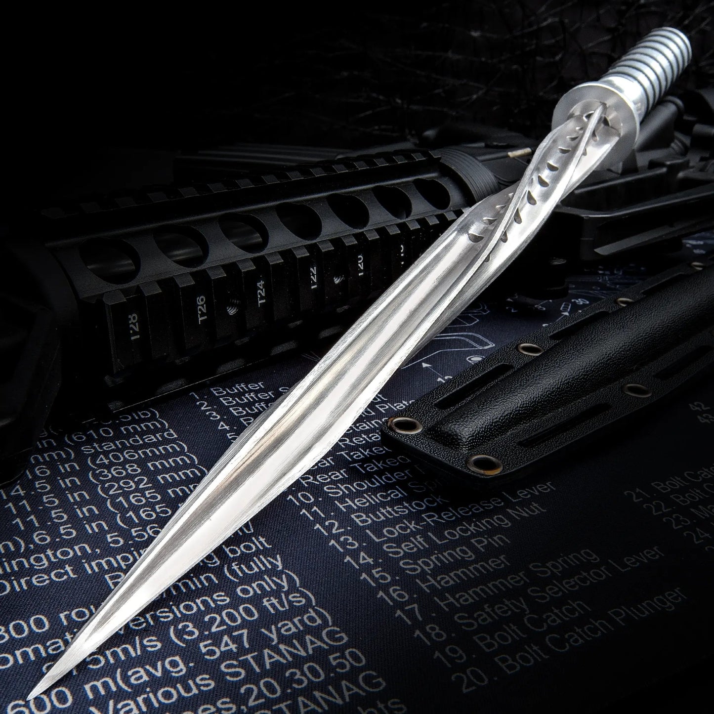 Grey Titanium Spiral Dagger With Sheath