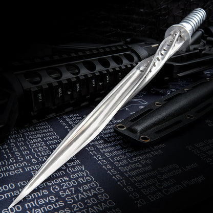 Grey Titanium Spiral Dagger With Sheath