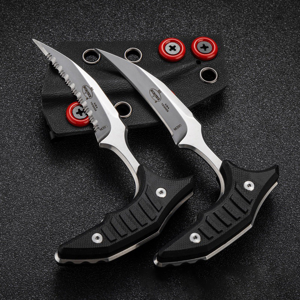 MicroTech Double bee shaped push type dagger serrated DLC blade