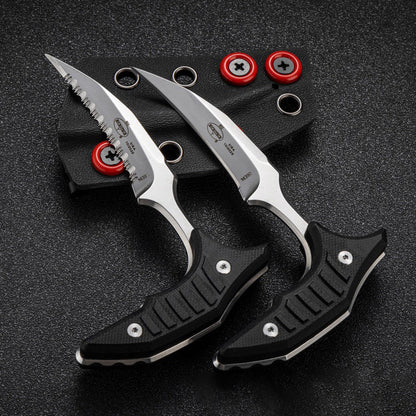 MicroTech Double bee shaped push type dagger serrated DLC blade