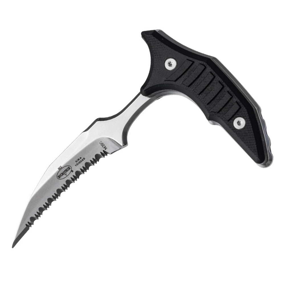 MicroTech Double bee shaped push type dagger serrated DLC blade
