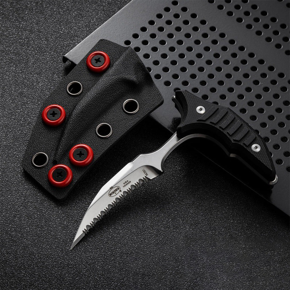 MicroTech Double bee shaped push type dagger serrated DLC blade