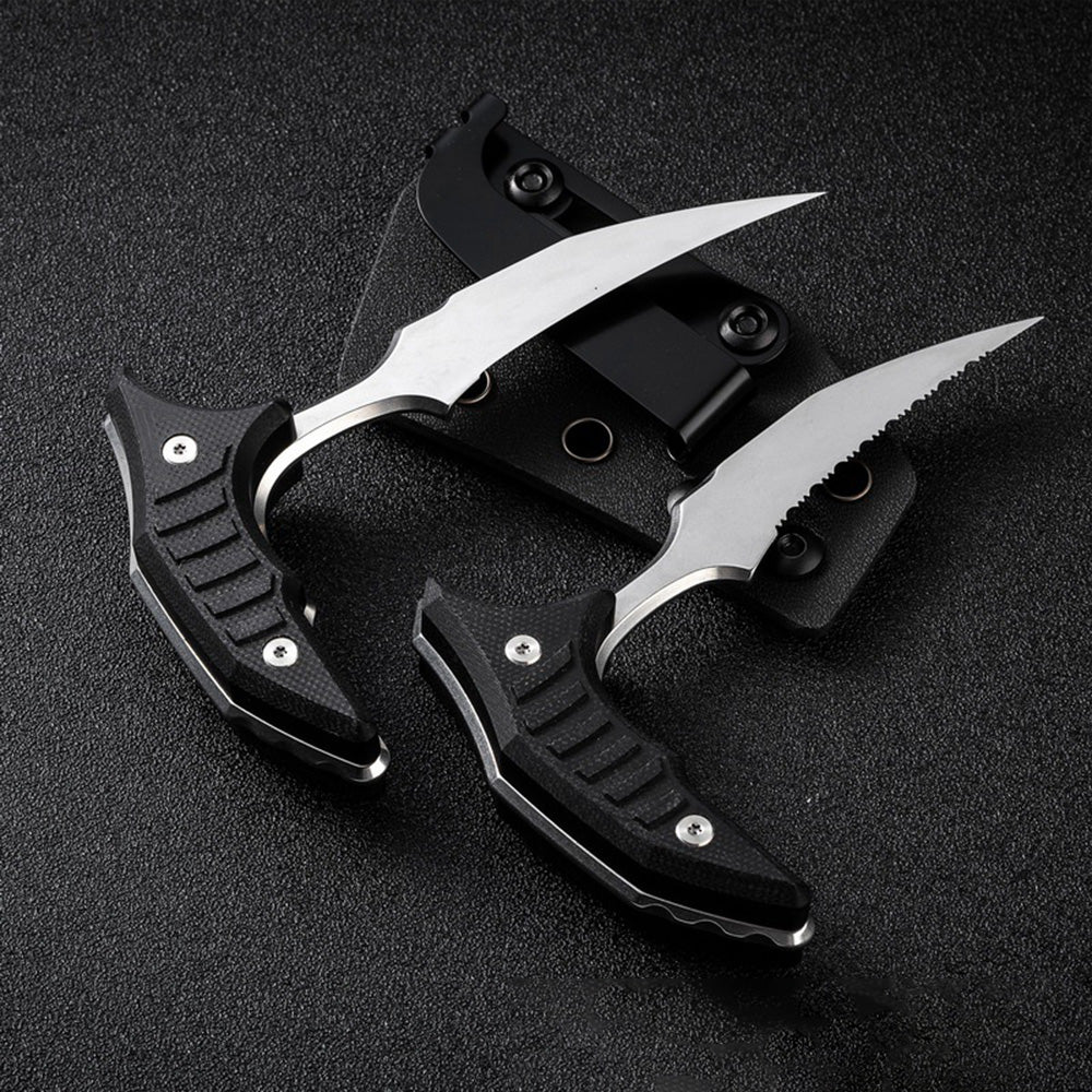 MicroTech Double bee shaped push type dagger serrated DLC blade