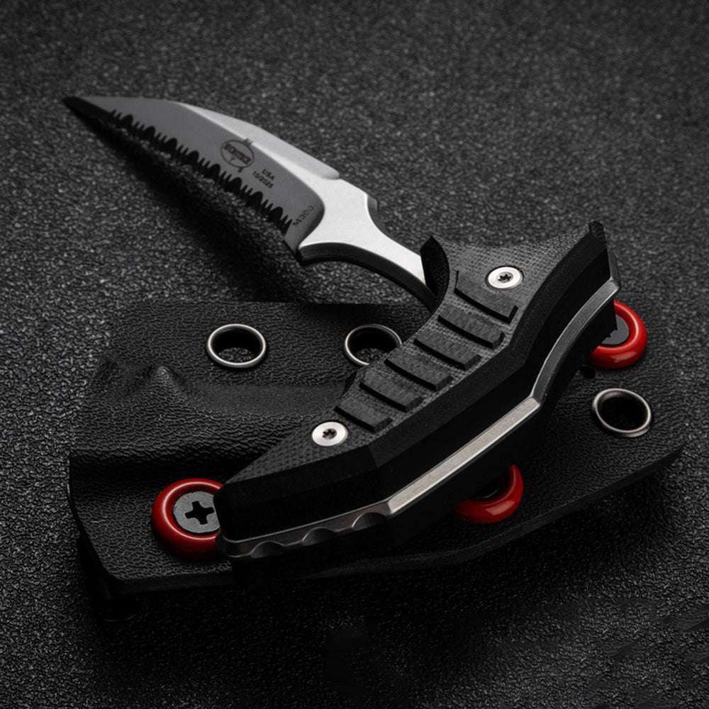 MicroTech Double bee shaped push type dagger serrated DLC blade