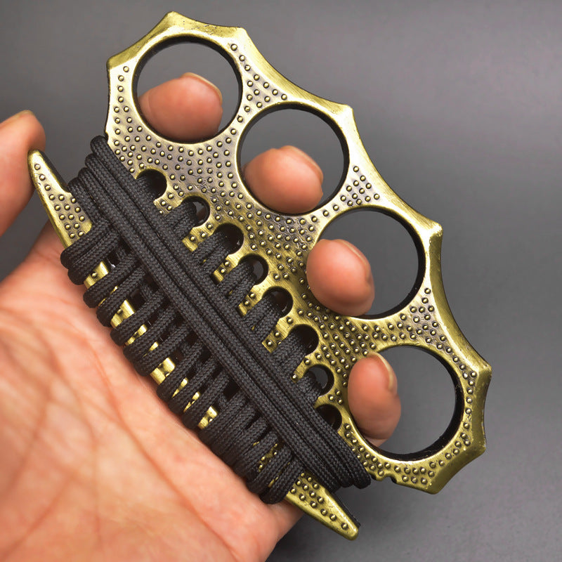 Outdoor self-defense metal brass knuckles duster four-finger hand buckle fitness training boxing finger buckle knuckle fist buckle defense broken window protective gear