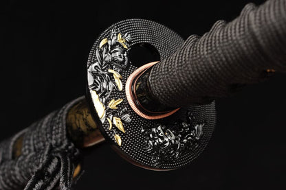 Hand Forged Japanese Samurai Katana Yama T8 carbon tool steel Yellow engraved knife sheath