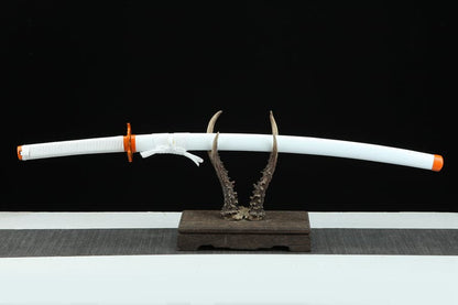 Handmade Anime Katana Demon Slayer Kyojuro Rengoku Nichirin Sword 1045 High Carbon Steel White