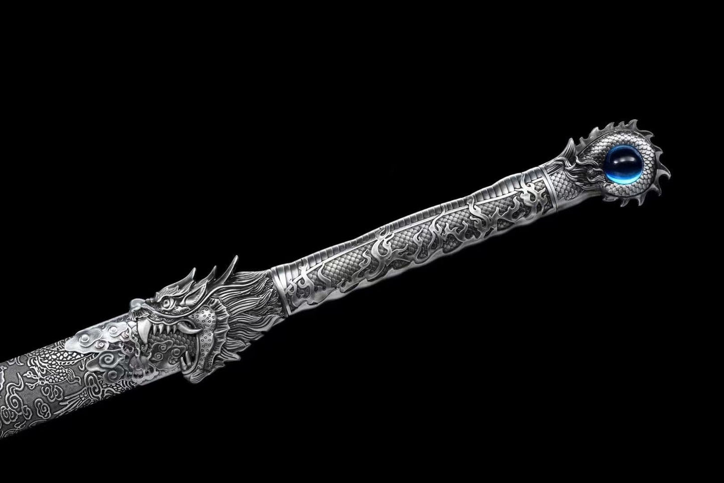 Handmade Ao Tian Manganese Steel Chinese Sword Baked blue engraving