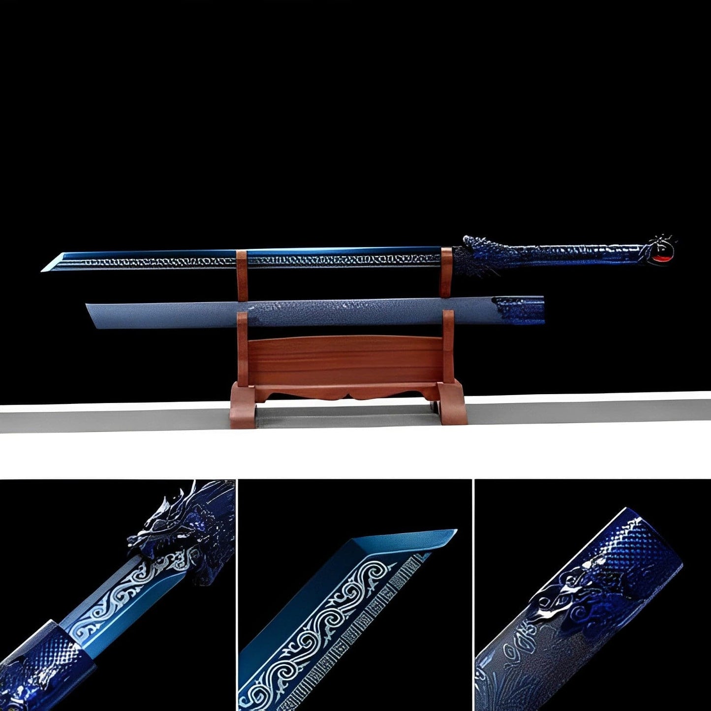 Handmade Blue Flame High Manganese Steel Chinese Sword